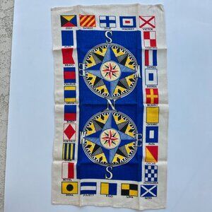 Linen Compass Rose Nautical Signal Flag Tea Towel